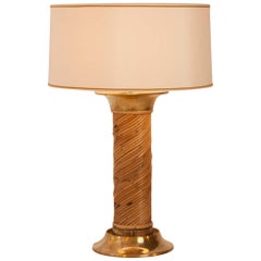 Midcentury French Bamboo and Brass Table Lamp