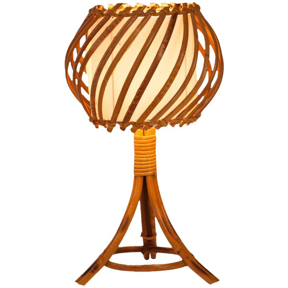 French Midcentury Bamboo Table Lamp with Parchment Shade