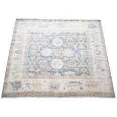 Blue and Beige Square Oushak Rug