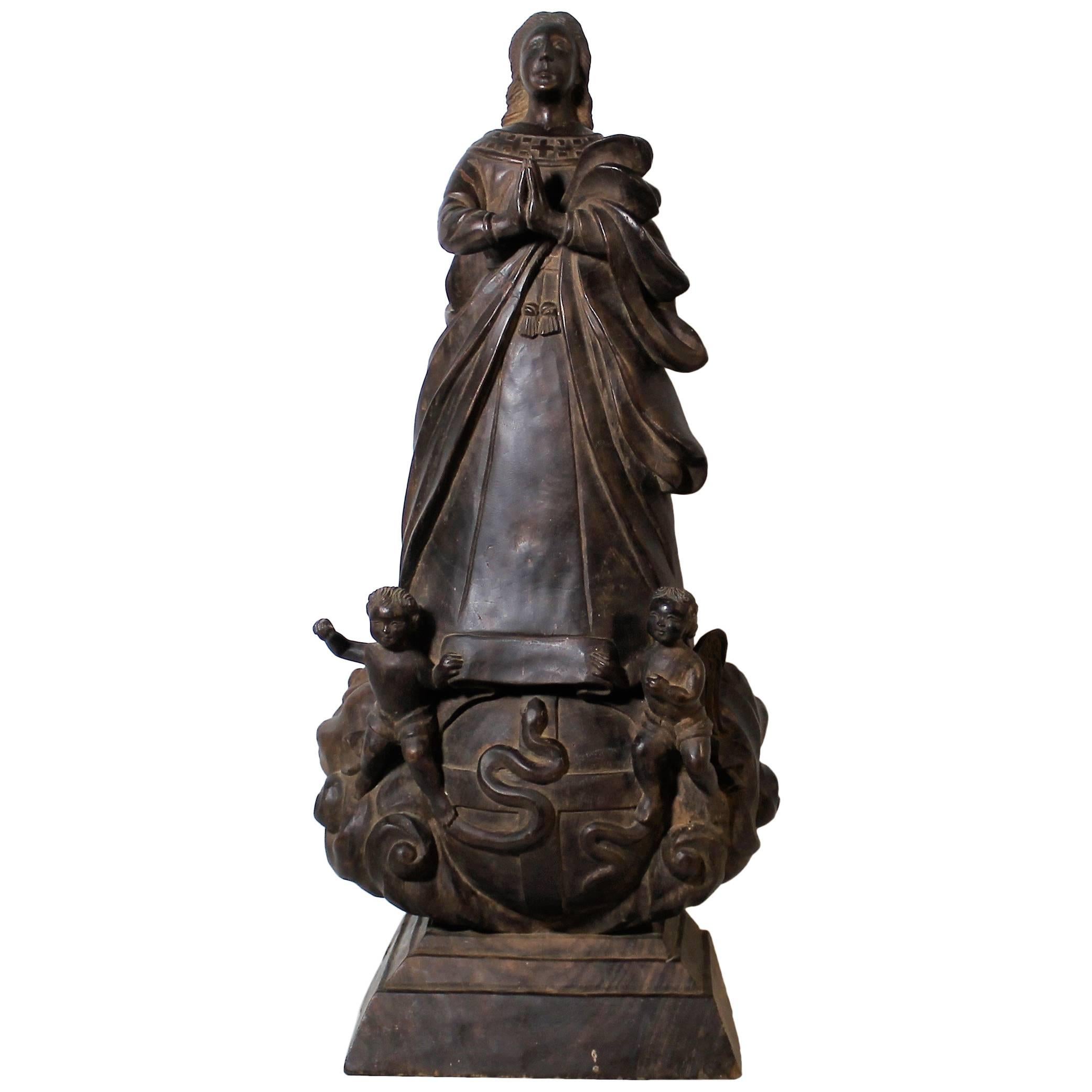 17th Century Virgin of the Immaculate Conception Religious Sculpture