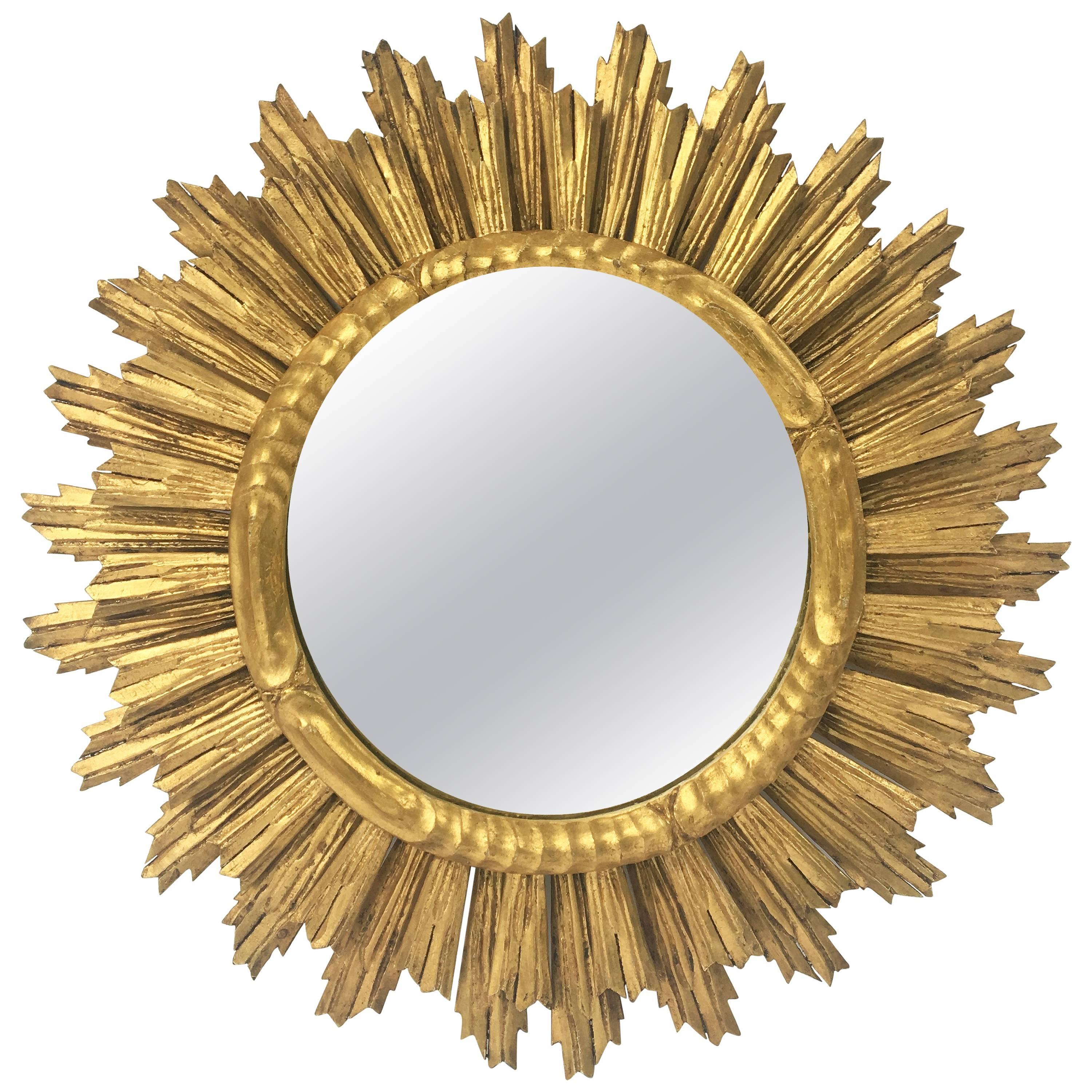 French Gilt Sunburst or Starburst Mirror (Diameter 29)