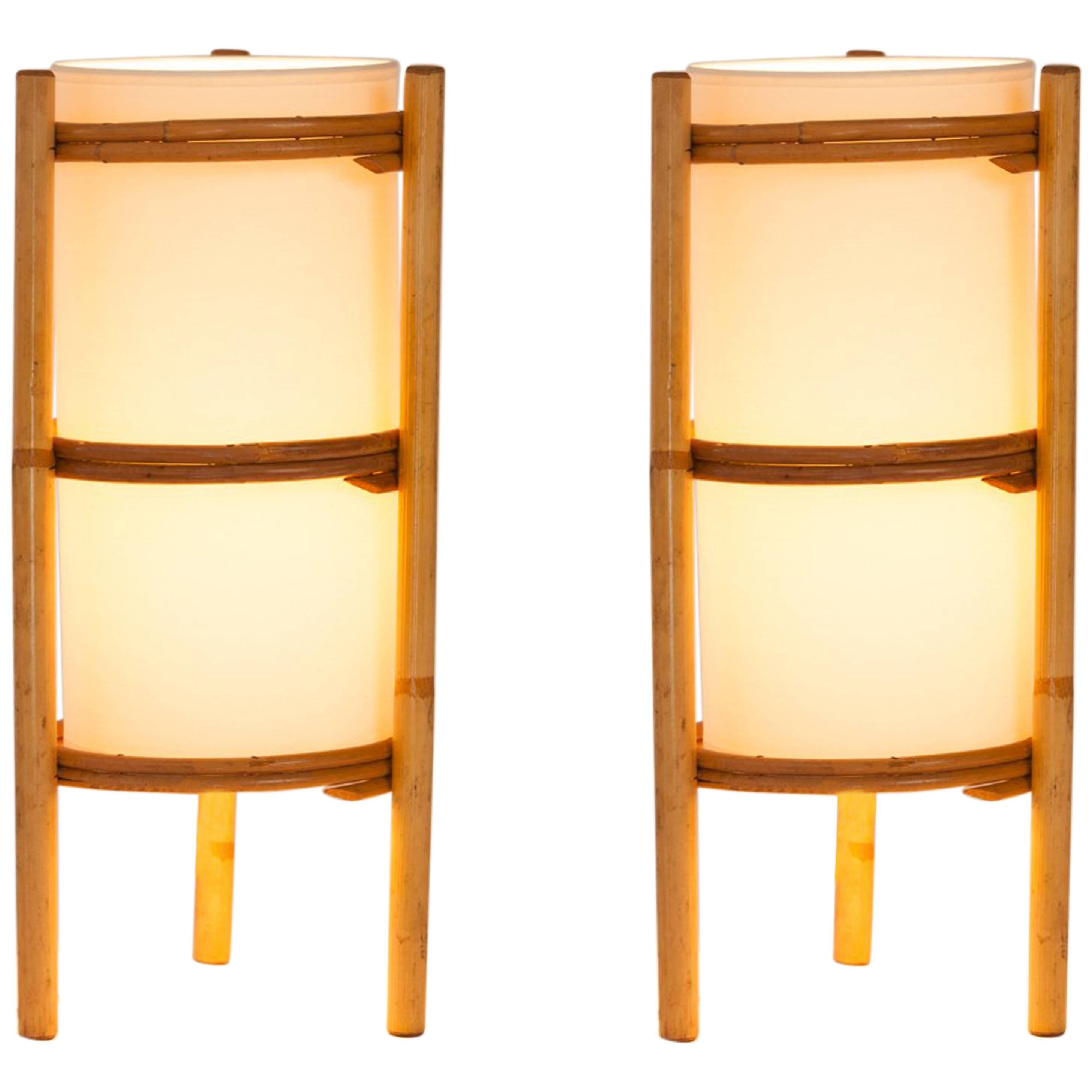 Pair of French Bamboo Lantern Style Table Lamps with Parchment Shades