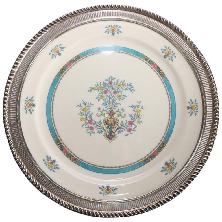 Lenox Porcelain Charger with Central Floral Urn Display at 1stDibs