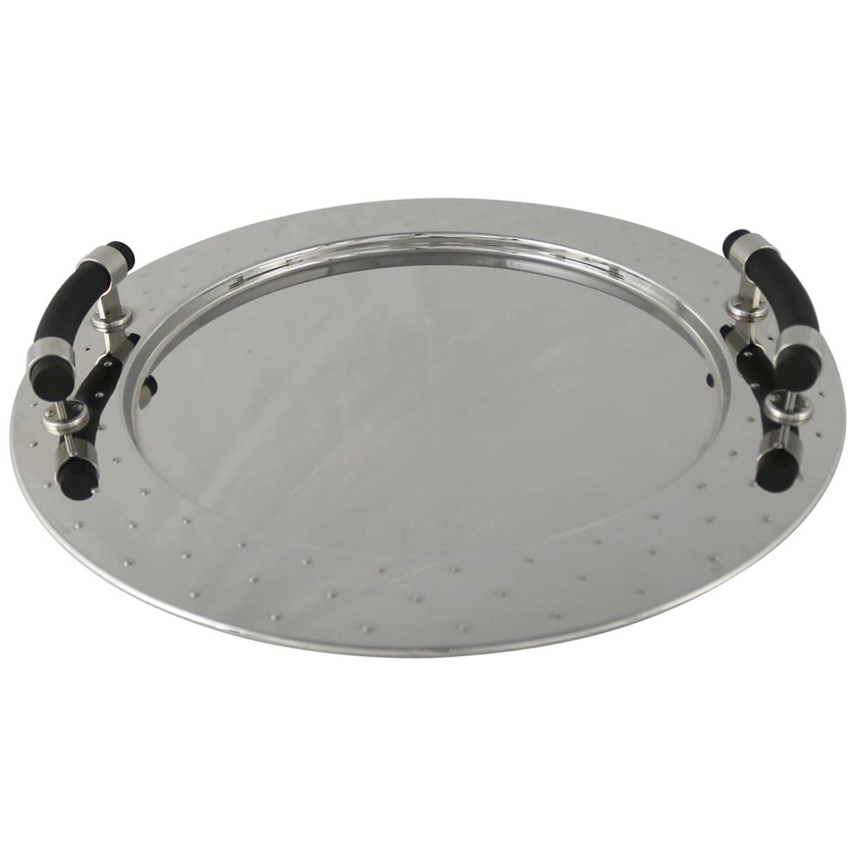 Michael Graves Round Stainless Steel Tray with Black Handles for Alessi