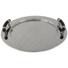 Vintage Michael Graves Round Stainless Steel Tray with Black Handles for Alessi