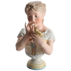 Antique English Chelsea School Hand-Painted and Gilt Bisque Porcelain Bust