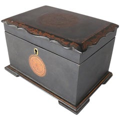 Antique Chinese Ebonized and Hand-Painted Footed Tea Caddy, 19th Century