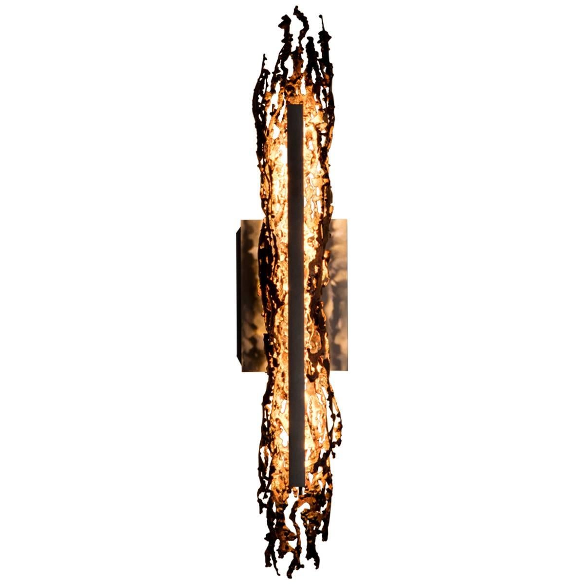 Burnt Copper Form Sconce, Open Narrow Form, Wall Sculpture For Sale