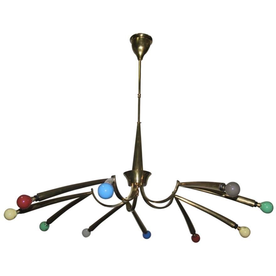 Big Oscar Torlasco Chandelier Italian Brass Design For Sale