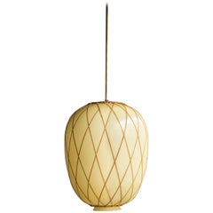 Large Swedish Pendant Globe Light with Cane Trellis Wrap