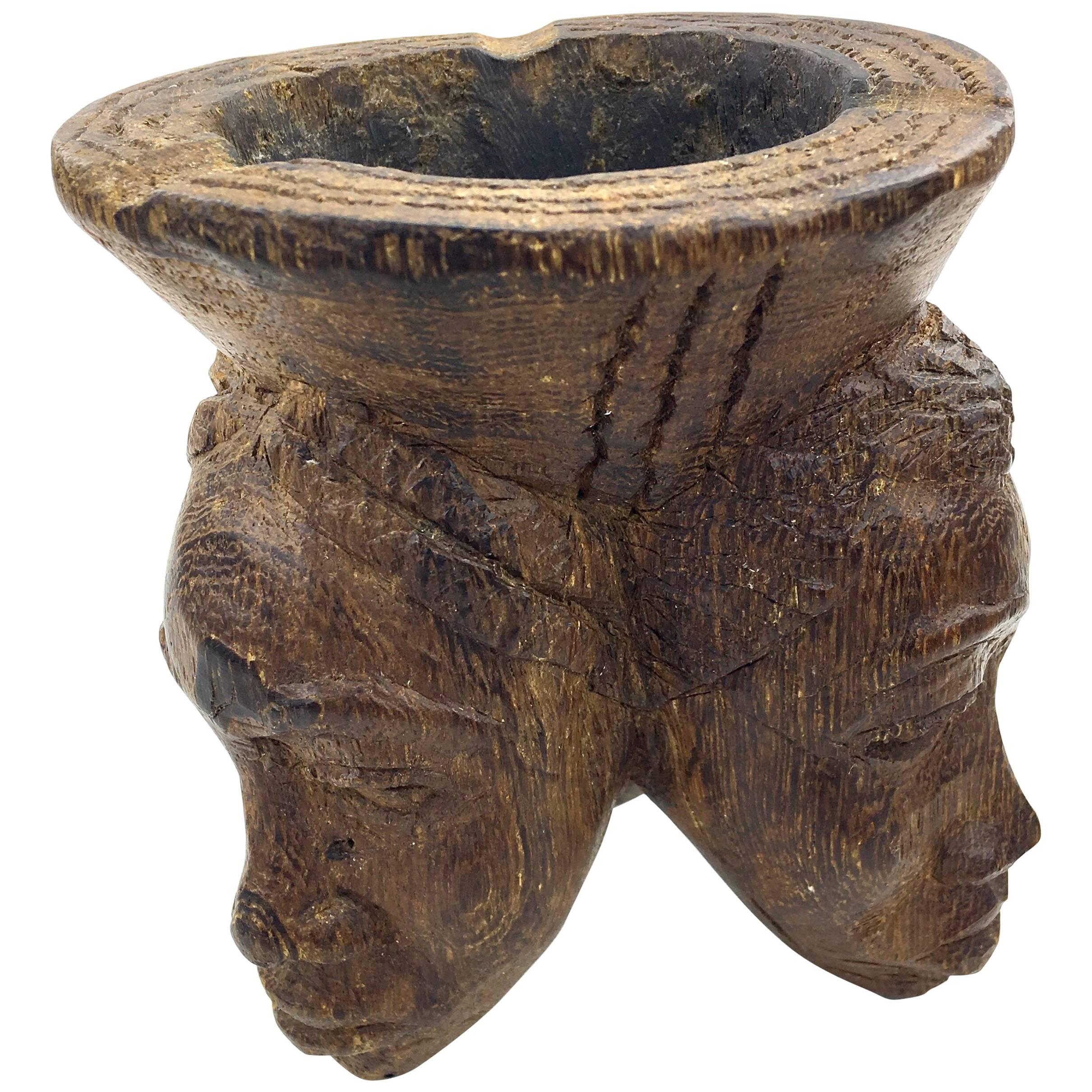 1960 Ashtray, Sculpture in Wood , Three Heads of Women