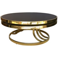 Vintage Design Institute America Round Two-Tier Swivel Brass and Glass Cocktail Table