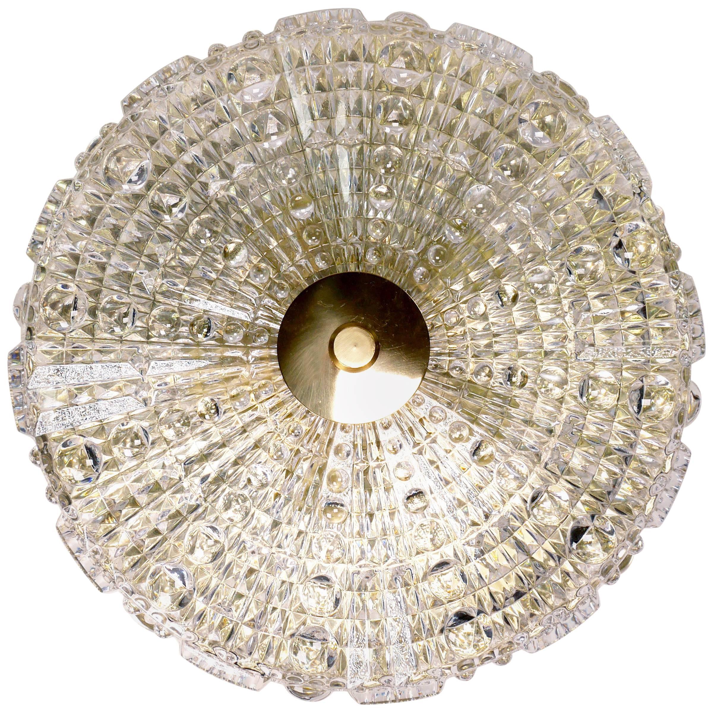 Classic One-Piece Crystal Carl Fagerlund for Orrefors Flush Mount, 1950s