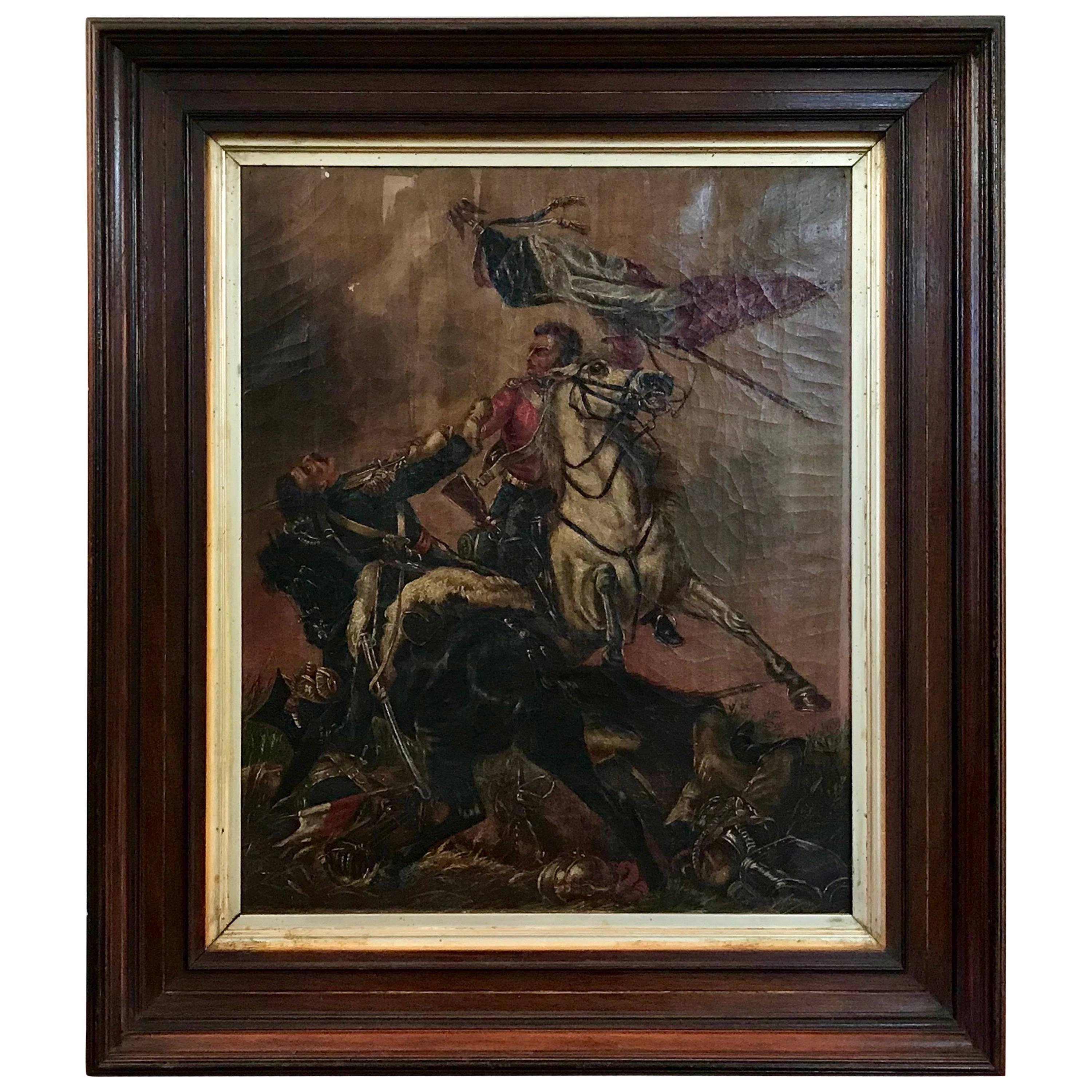 19th Century French Franco-Prussian War Oil Painting, Signed