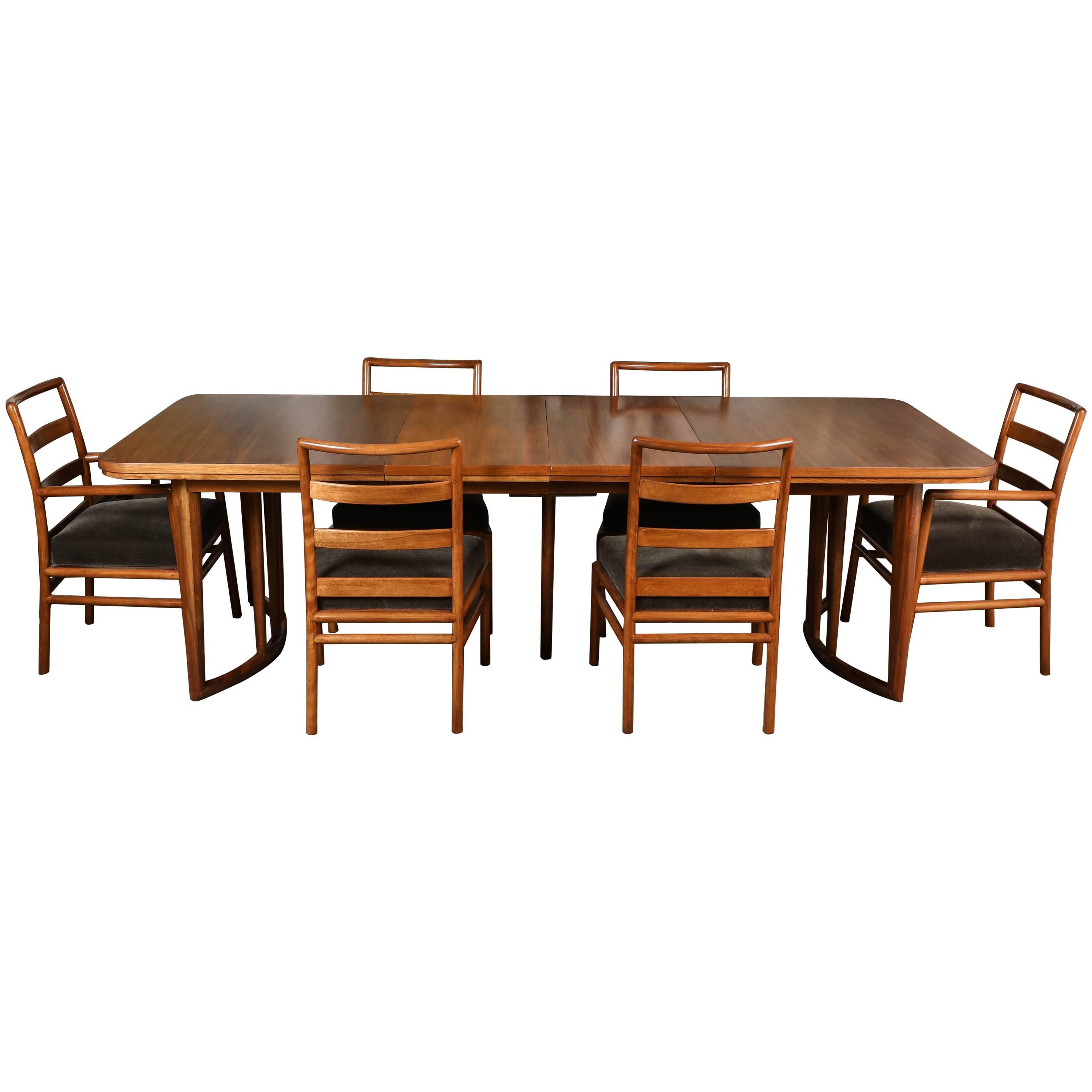 Robsjohn Gibbings Extended Dining Table with Six Chairs For Sale