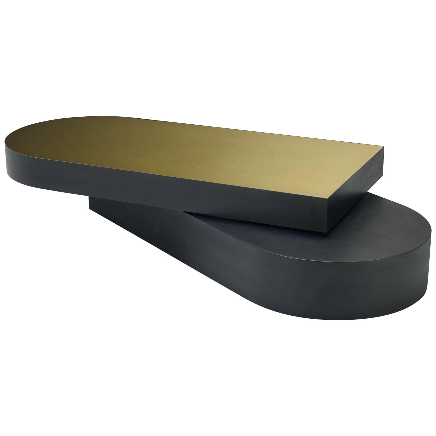 Columbus Coffee Table in Blackened Aluminum and Polished Brass by Jonathan Nesci