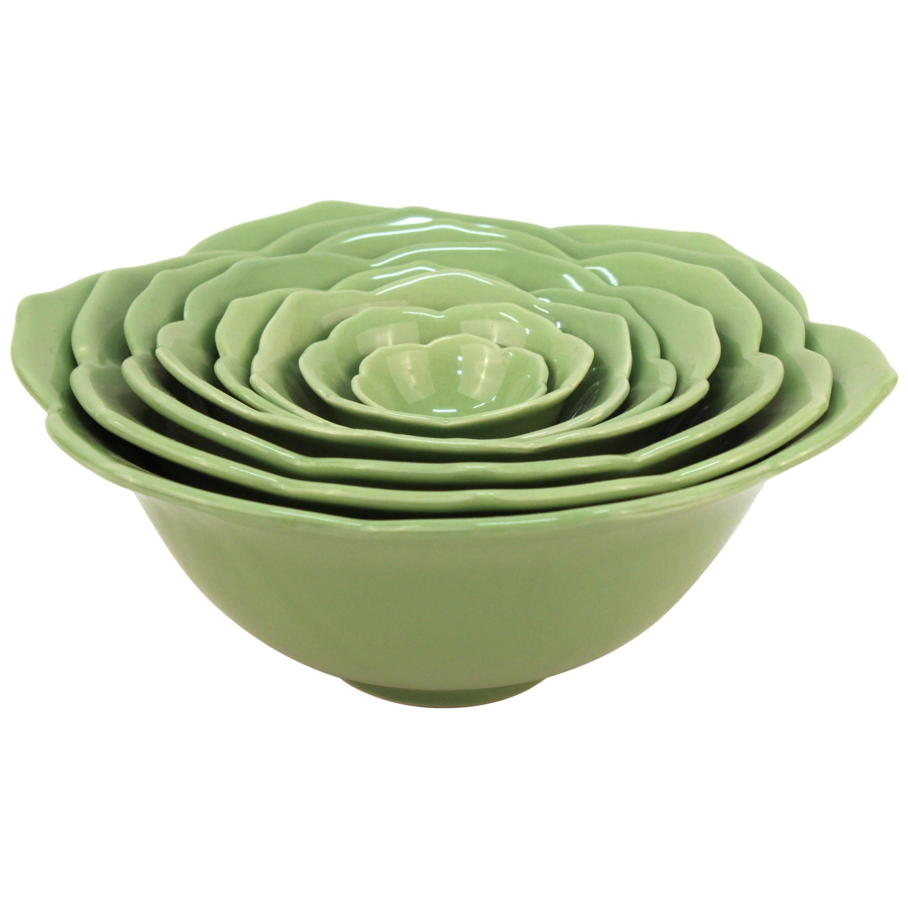Set of Green Lettuce Leaf Bowls