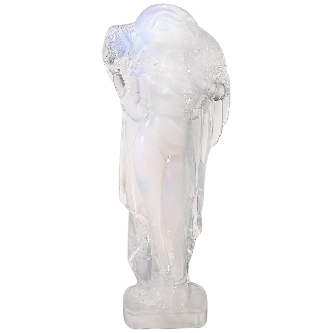 Art Deco Glass Shepherdess with Lamb by Sabino For Sale