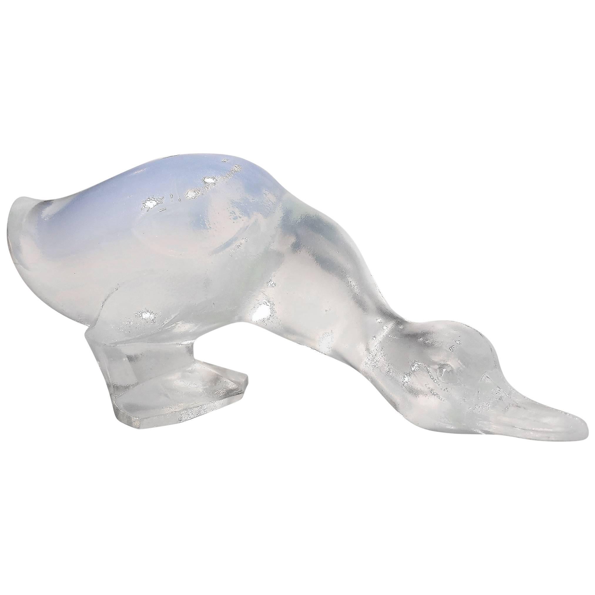 Art Deco Opalescent Glass Duck by Ferjac For Sale