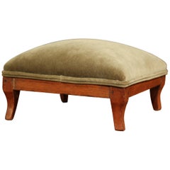 18th Century French Louis XV Carved Walnut Footstool with Green Velvet