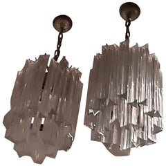 Chandeliers 1958 Irrident Transparent, Triedri Murano Glass Venini