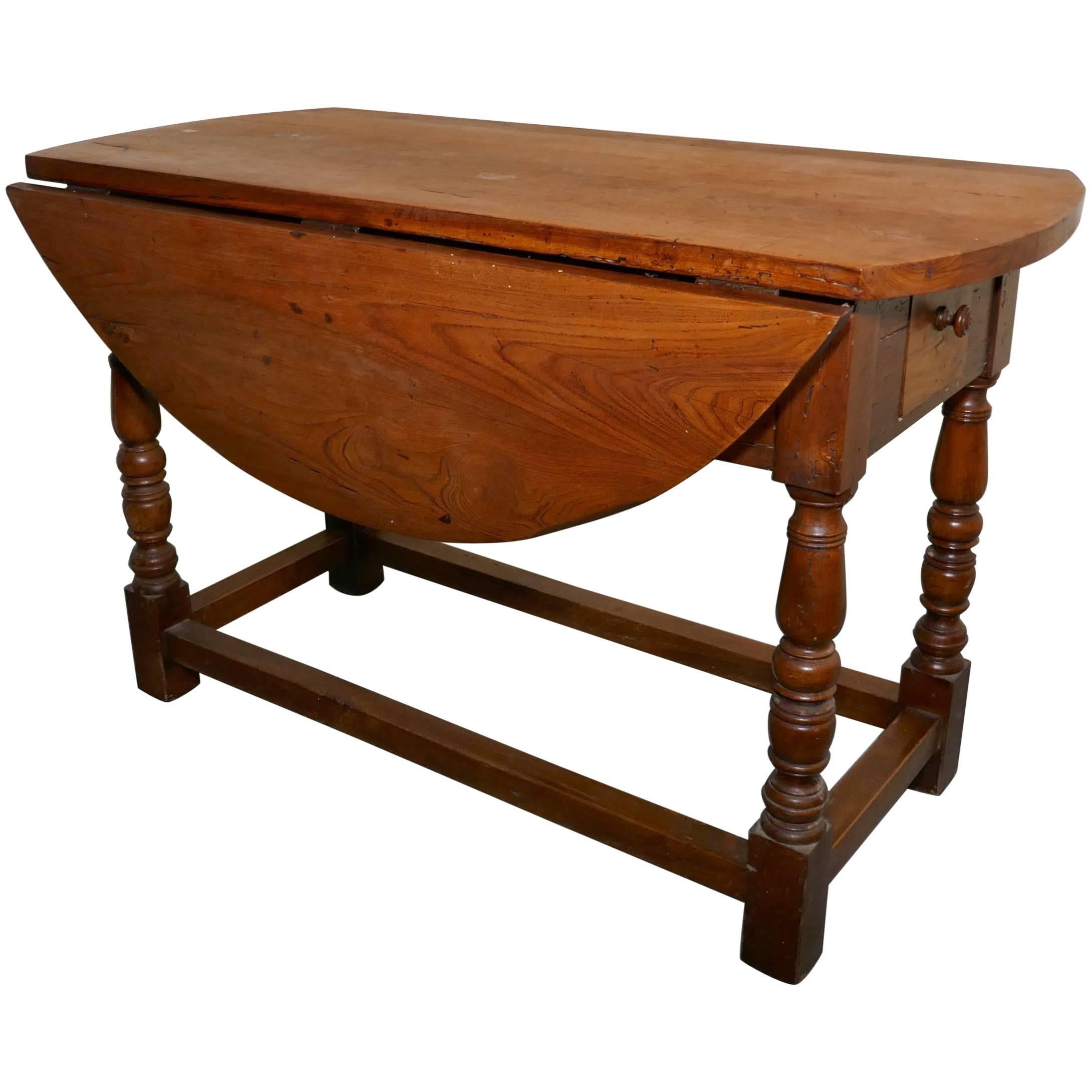 French Country Elm Drop-Leaf Table, Kitchen Dining Table