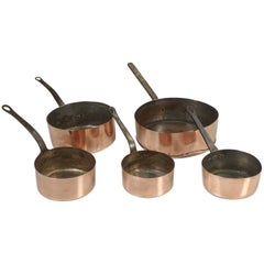 Used French Copper Pan, Set of Five, circa 1800s