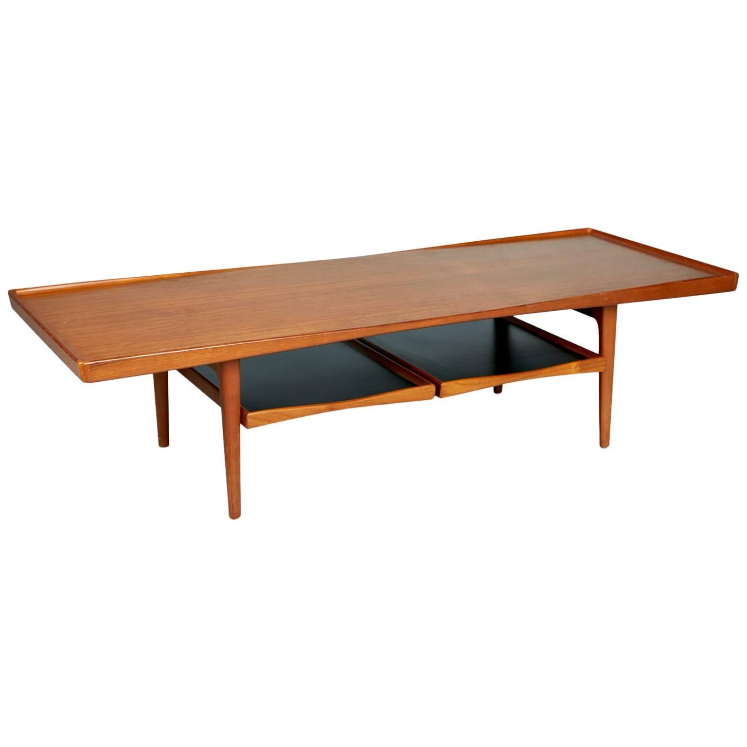Danish Modern Coffee Table with Removable Trays by Poul Jensen for Selig