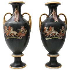 Pair of 19th Century Neo-Classical Grand Tour Porcelain Vases in Black 