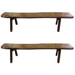 Two Stunning Mid-Century Modern Live Edge Walnut Benches