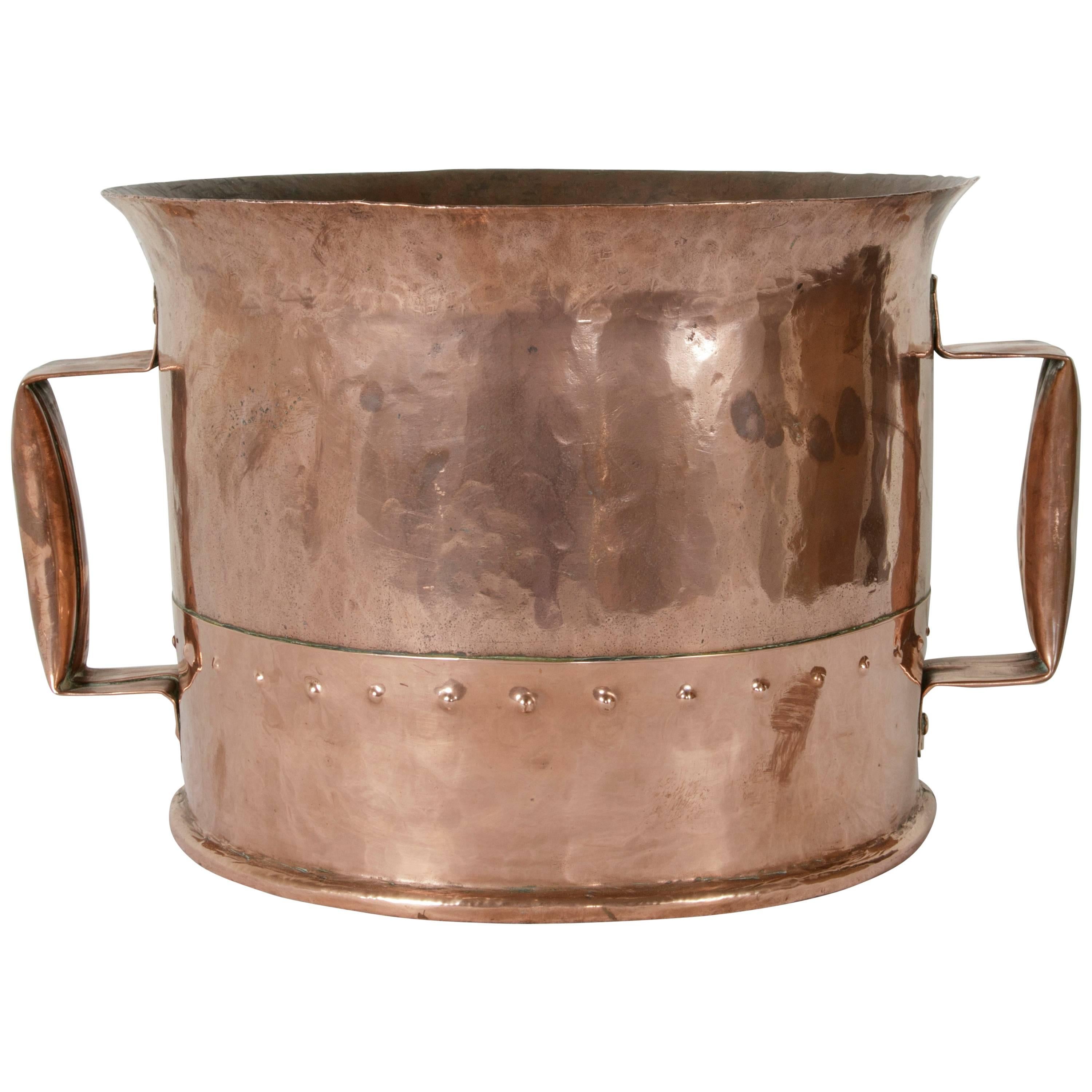 Late 19th Century French Riveted Copper Water Bucket with Two Handles