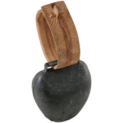 Antique French Brass Goat Bell with Hand-Carved Wooden Collar, circa 1900