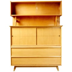 Retro Mid-Century Modern Sculptural Maple Hutch Display Cabinet