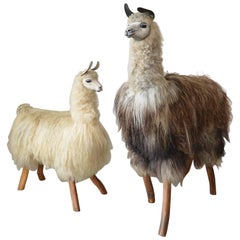 Vintage One of a Kind Pair of Handmade Lifesize Llama Statues