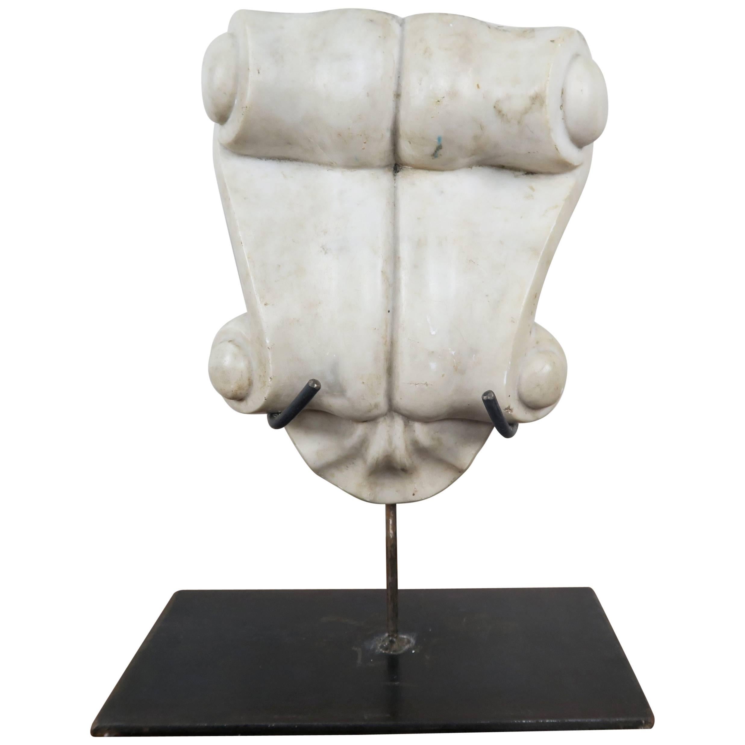 19th Century, Italian Carved Marble Architectural Fragment on Iron Stand