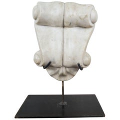 19th Century, Italian Carved Marble Architectural Fragment on Iron Stand