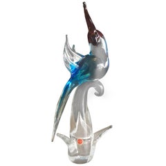Stylish Cockatoo or Bird Art Glass Sculpture by Murano Glass, circa 1960s