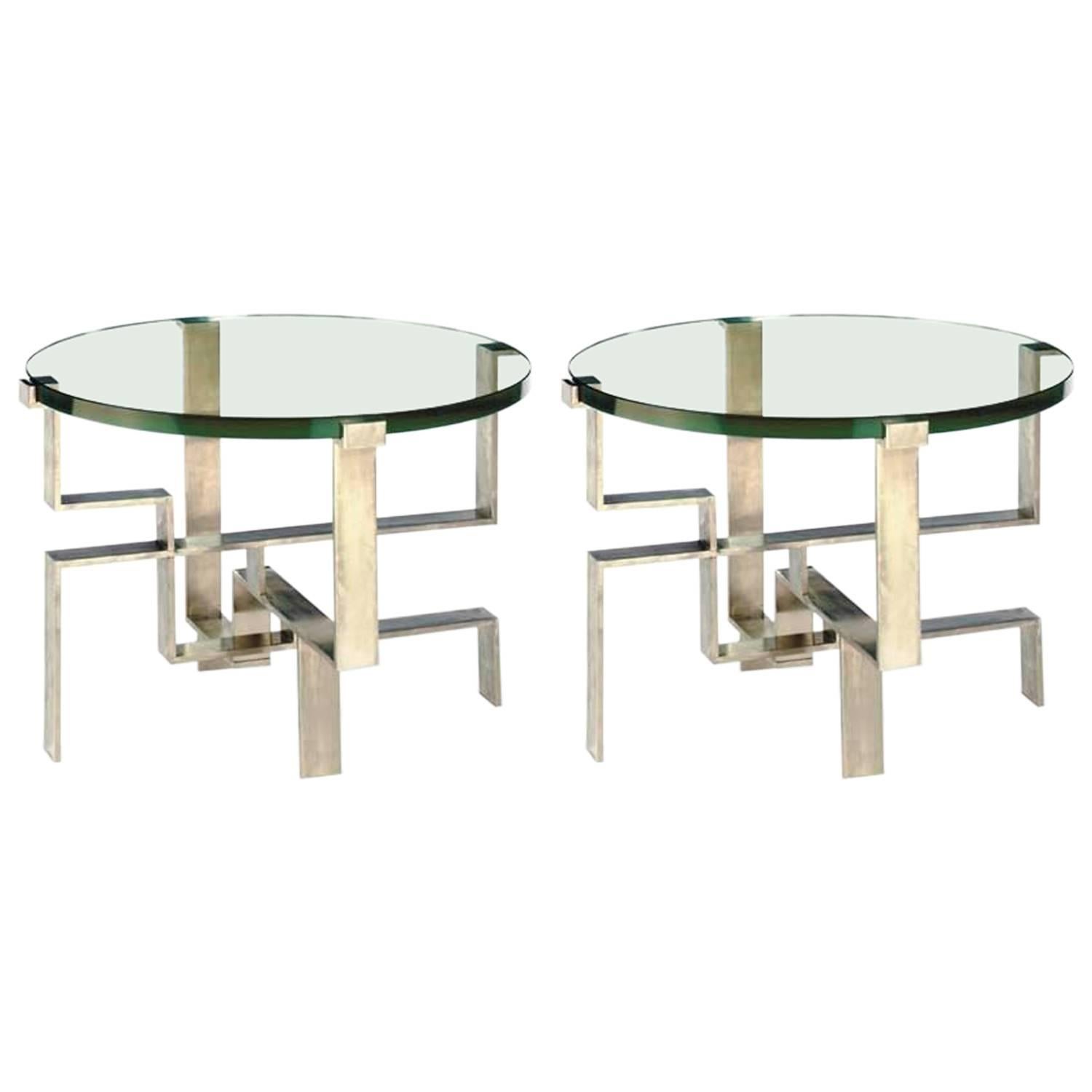 2 French Mid-Century Modern Style Silver Leaf End Tables in Jacques Quinet Style