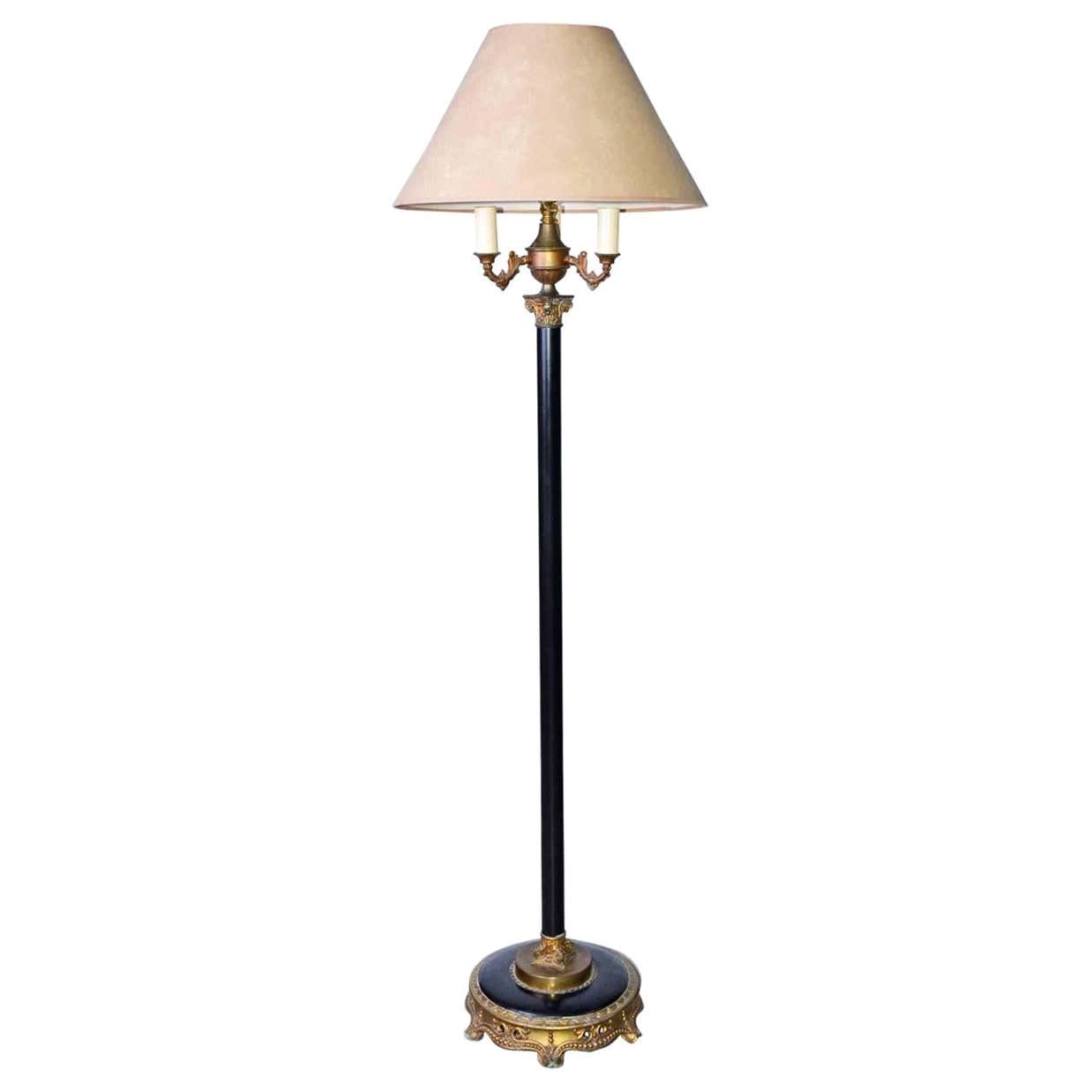 French Neo-Classical Black and Gilt Metal Column Floor Lamp For Sale at ...
