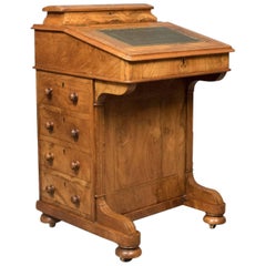 Victorian Antique Davenport, Burr Walnut English Desk, Writing Table, circa 1850