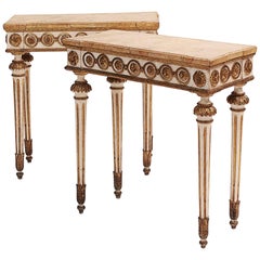 Fine Pair of Italian Neoclassical Painted and Gilded Consoles, circa 1780s