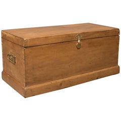 Victorian Antique Pine Trunk, English Carriage Chest, circa 1860