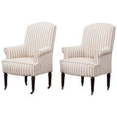 Antique Pair of Upholstered 19th Century French Armchairs