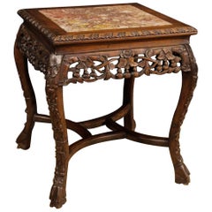 20th Century Chinese Side Table in Wood with Marble Top