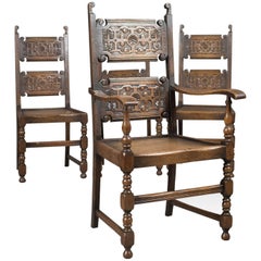 Scottish Set of Four Antique Dining Chairs, Oak, Victorian, circa 1900
