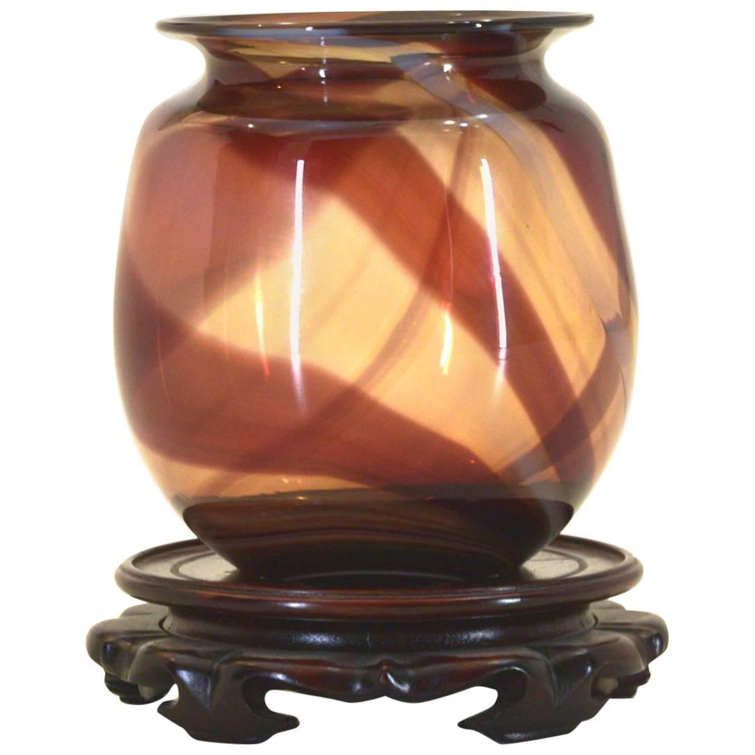 Handblown Vase with Custom Stand by Nancy Freeman, 1979 For Sale