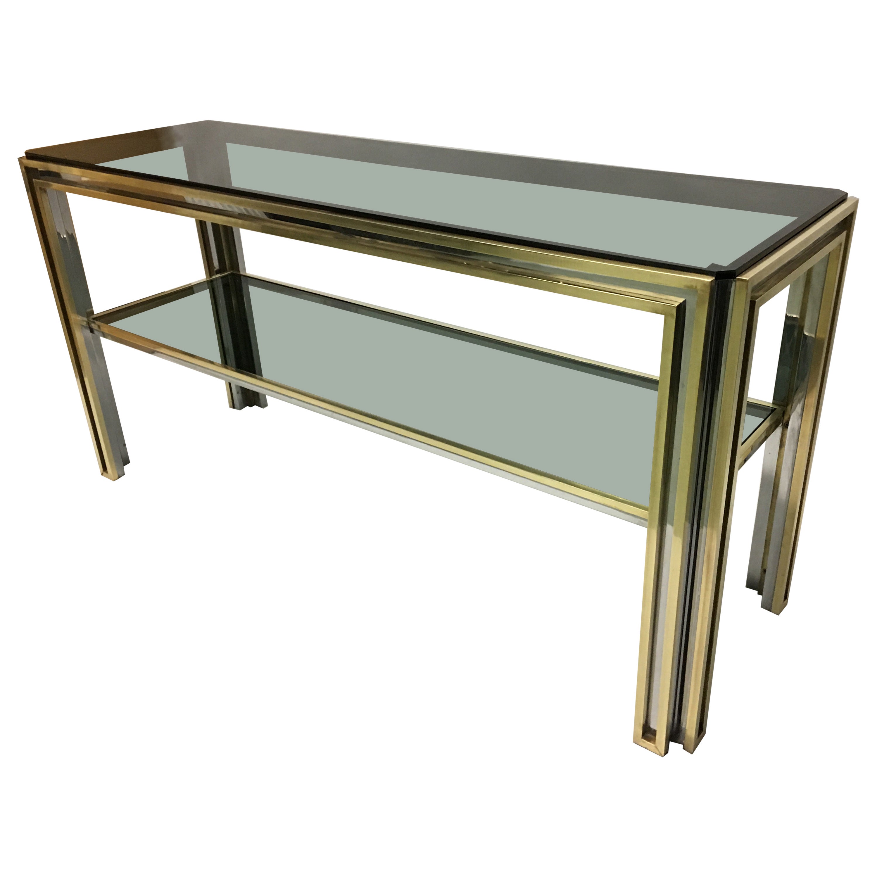 Italian Mid-Century Modern Brass and Chrome Console / Sofa Table by Willy Rizzo For Sale