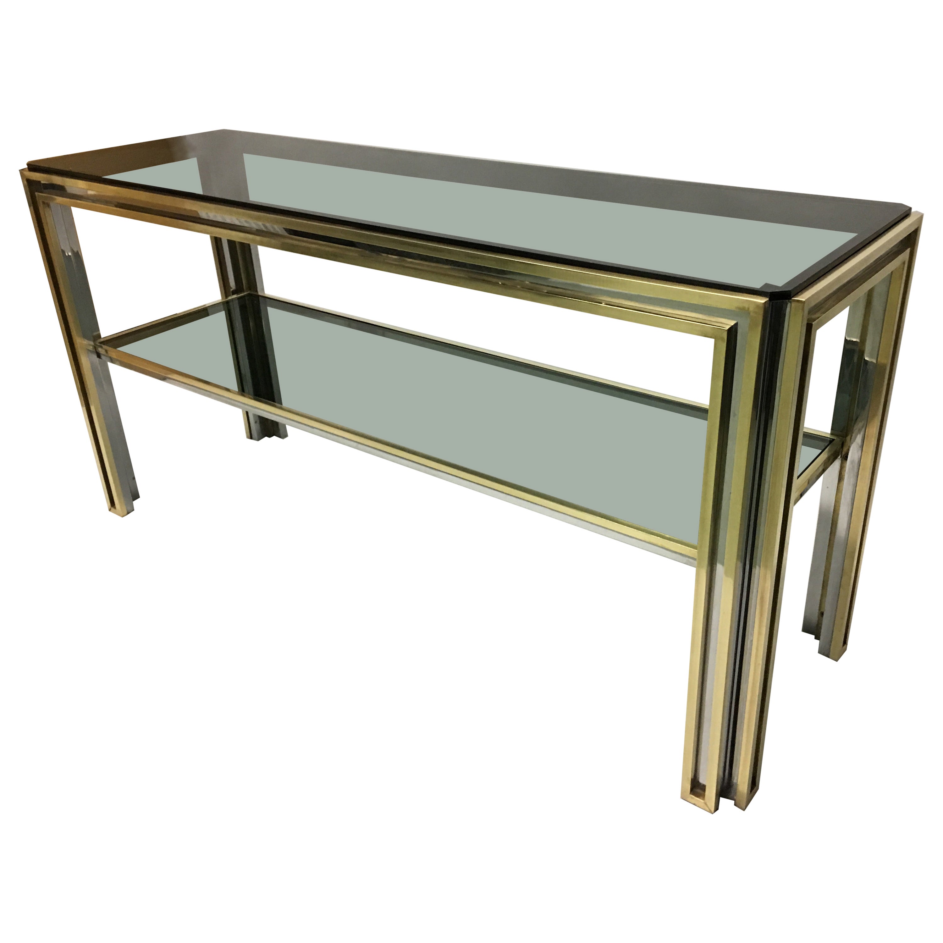 Italienischer Konsolen-/Sofatisch aus Messing, Chrom und Glas aus der Mitte des Jahrhunderts, Willy Rizzo