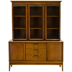 Retro Two-Piece American Walnut China Cabinet and Hutch