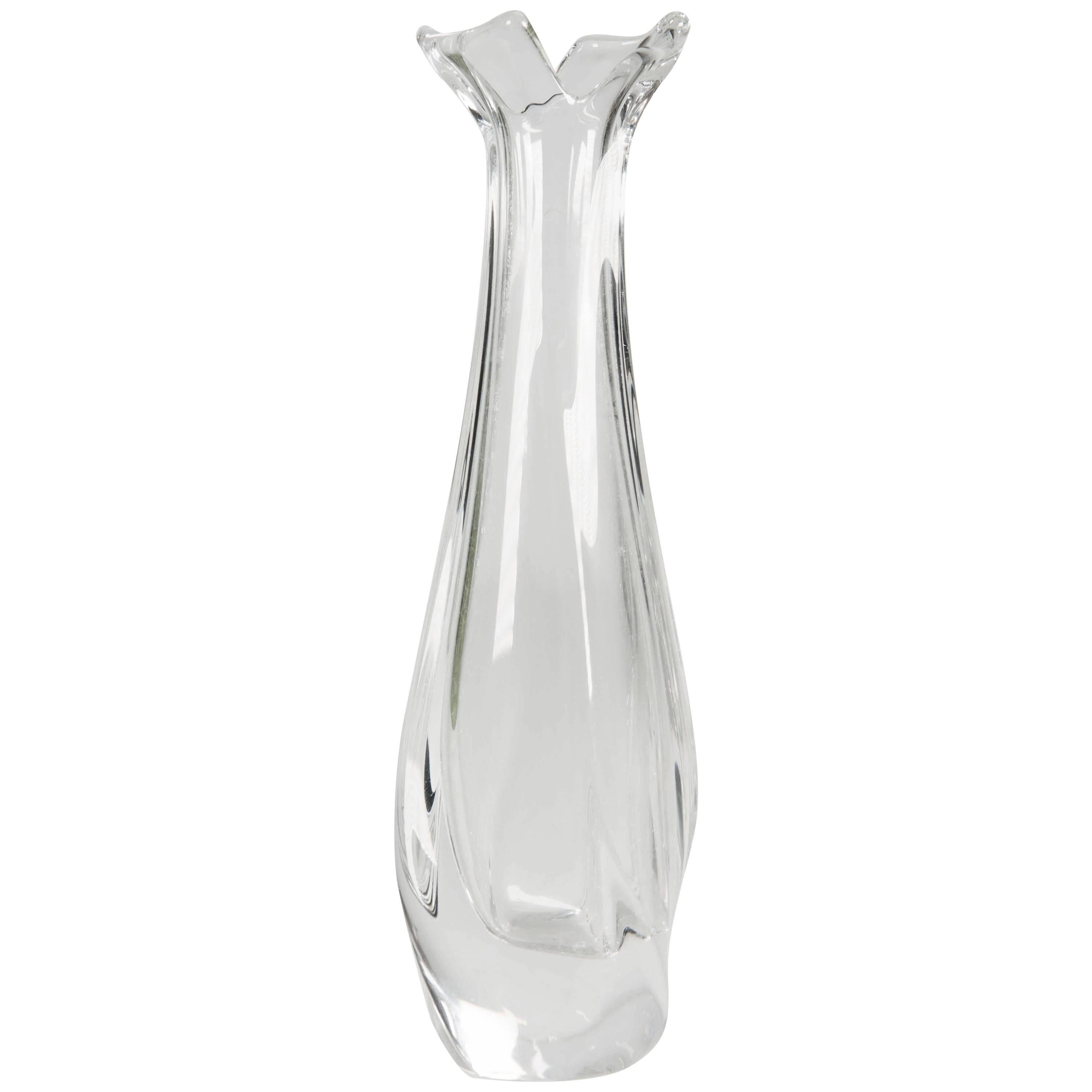 Daum Crystal Vase for Single Flower with 'Cracked' Inside